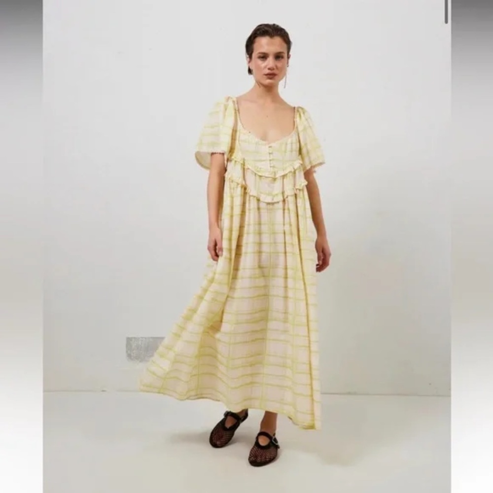 VRG GRL La Prairie Smock Midi Dress Check with Open Back